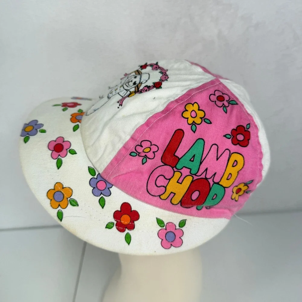Lamb Chop & Friends Size S Hat 1993 Shari Lewis Vintage Floral Pink White Cap